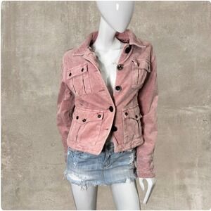 Y2K Pink Corduroy Utility Jacket J&CO Fitted 2000s Women's Medium Quilt Lined
